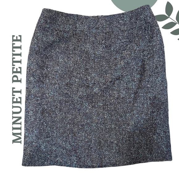 Minuet Petite Tweed Wool Skirt – UK Size 12 / Euro 38 / US 8 Blue Green Boucle - Picture 2 of 5